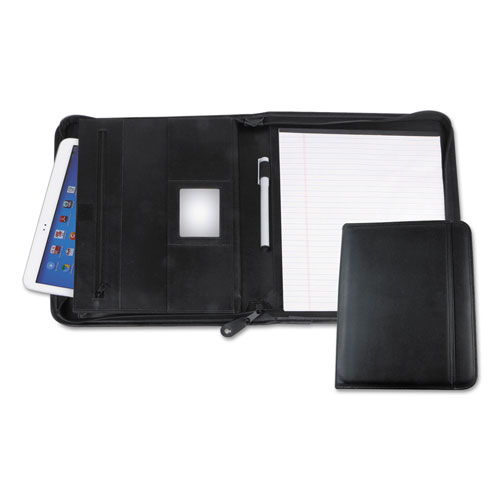 Universal Leather Textured Zippered PadFolio with Tablet Pocket, 10 3/4 x 13 1/8, Black