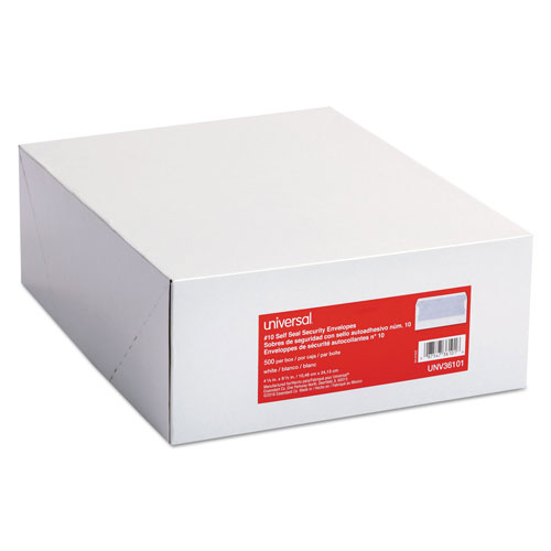 Universal Self-Seal Security Tint Business Envelope, #10, Square Flap, Self-Adhesive Closure, 4.13 x 9.5, White, 500/Box