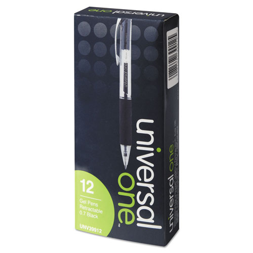 Universal Comfort Grip Retractable Gel Pen, 0.7mm, Black Ink, Smoke Barrel, Dozen