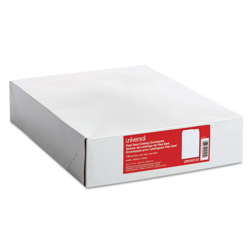 Universal Peel Seal Strip Catalog Envelope, #13 1/2, Square Flap, Self-Adhesive Closure, 10 x 13, White, 100/Box