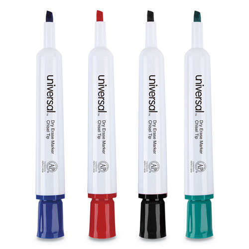 Universal Dry Erase Marker, Broad Chisel Tip, Assorted Colors, 4/Set