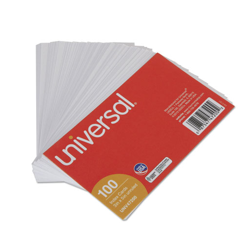 Universal Unruled Index Cards, 3 x 5, White, 100/Pack