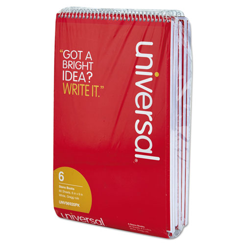 Universal Steno Pads, Gregg Rule, Red Cover, 80 White 6 x 9 Sheets, 6/Pack