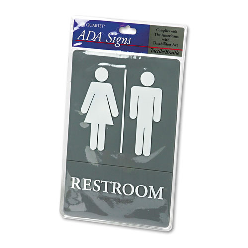 Quartet® ADA Sign, Restroom Symbol Tactile Graphic, Molded Plastic, 6 x 9, Gray
