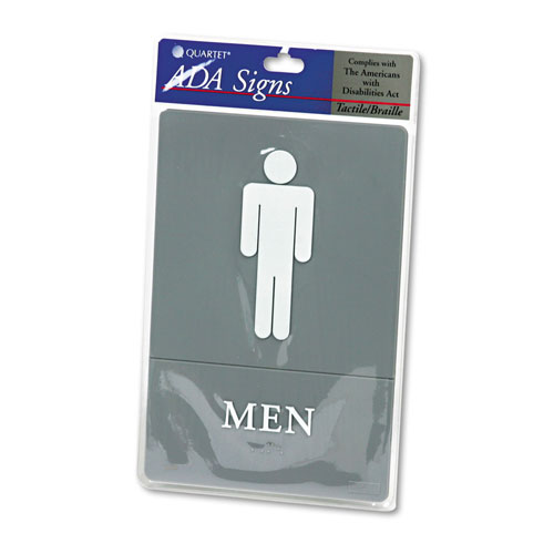 Quartet® ADA Sign, Men Restroom Symbol w/Tactile Graphic, Molded Plastic, 6 x 9, Gray