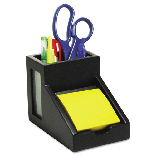 Victor Midnight Black Collection Pencil Cup with Note Holder, 4 x 6 3/10 x 4 1/2, Wood
