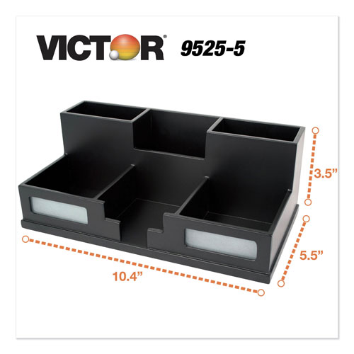 Victor Midnight Black Desk Organizer with Smartphone Holder, 10 1/2 x 5 1/2 x 4, Wood