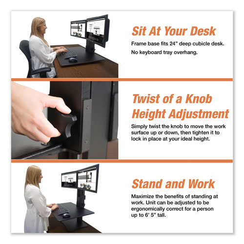 Victor High Rise Dual Monitor Standing Desk Workstation, 28w x 23d x 15.5h, Black