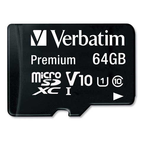 Verbatim 64GB Premium microSDXC Memory Card with Adapter, Up to 90MB/s Read Speed