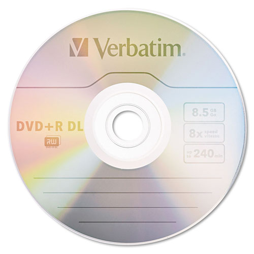 Verbatim Dual-Layer DVD+R Discs, 8.5GB, 8x, w/Jewel Cases, 5/Pack, Silver