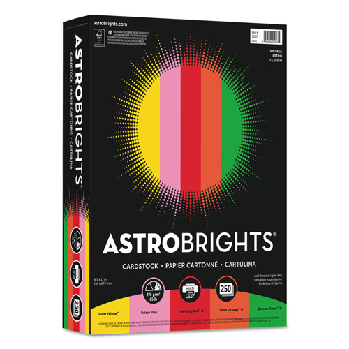 Astrobrights Color Cardstock -"Vintage" Assortment, 65lb, 8.5 x 11, Assorted, 250/Pack