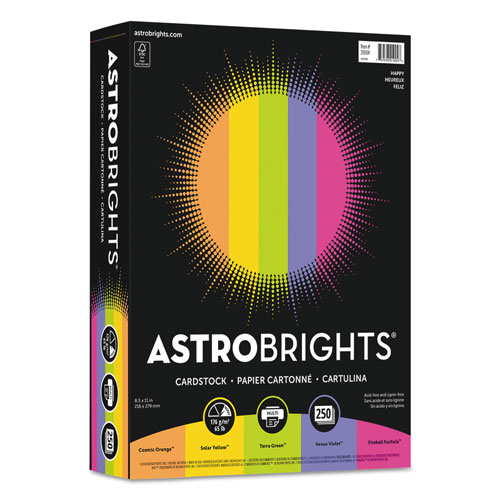 Astrobrights Color Cardstock -"Happy" Assortment, 65lb, 8.5 x 11, Assorted, 250/Pack