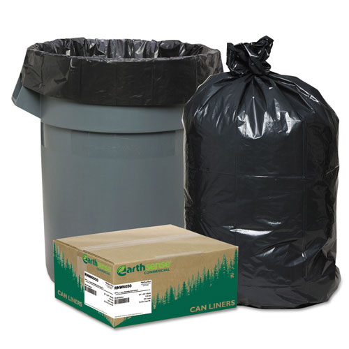 Webster Linear Low Density Recycled Can Liners, 60 gal, 1.25 mil, 38" x 58", Black, 100/Carton