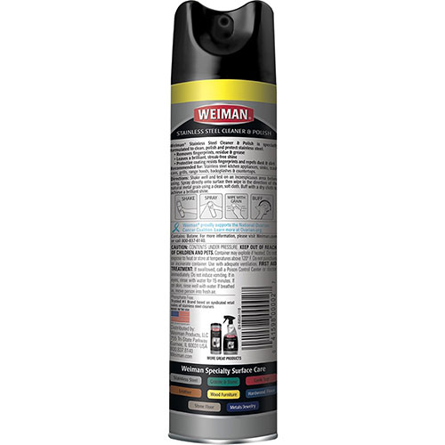 Weiman Products Stainless Steel Cleaner/Polish - Aerosol - 17 oz (1.06 lb) - 6 / Carton