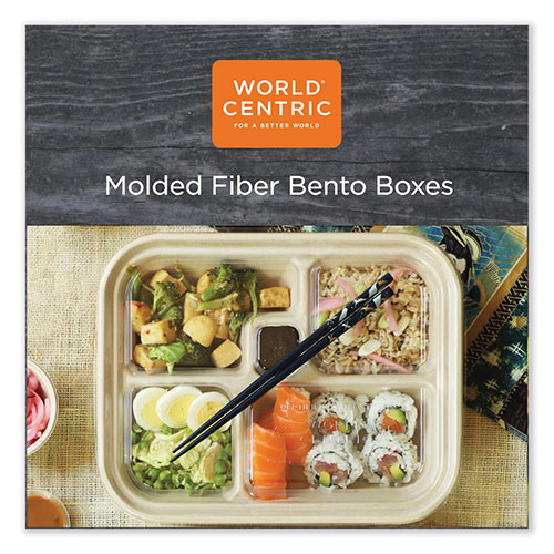 World Centric Fiber Containers, Bento Box, 5-Compartment, 12 x 9.5 x 2, Natural, Paper, 300/Carton