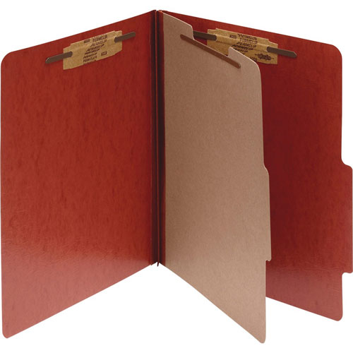 Acco 20 pt. PRESSTEX Classification Folders, 1 Divider, Letter Size, Red, 10/Box