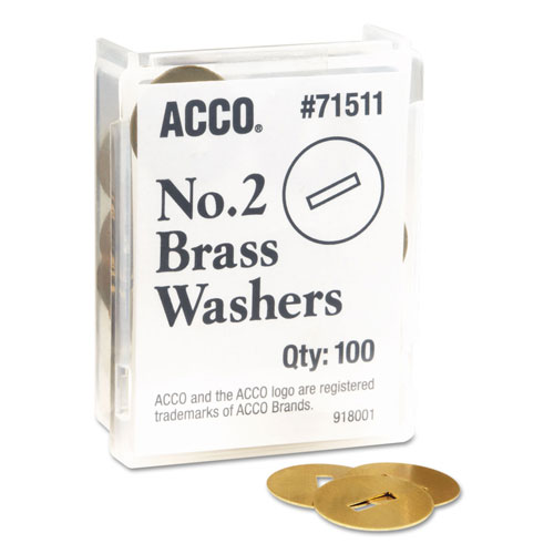 Acco Washers for Two-Prong Fasteners, #2, 1.25" Diameter, Brass, 100/Box