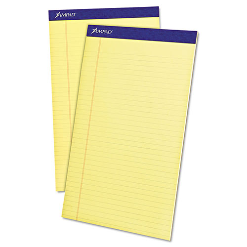 Ampad Perforated Writing Pads, Wide/Legal Rule, 50 Canary-Yellow 8.5 x 14 Sheets, Dozen