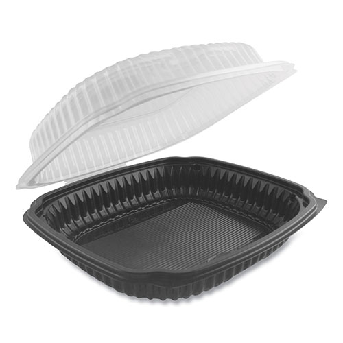 Anchor Packaging Culinary Lites Microwavable Container, 39 oz, 9 x 9 x 3.01, Clear/Black, 100/Carton