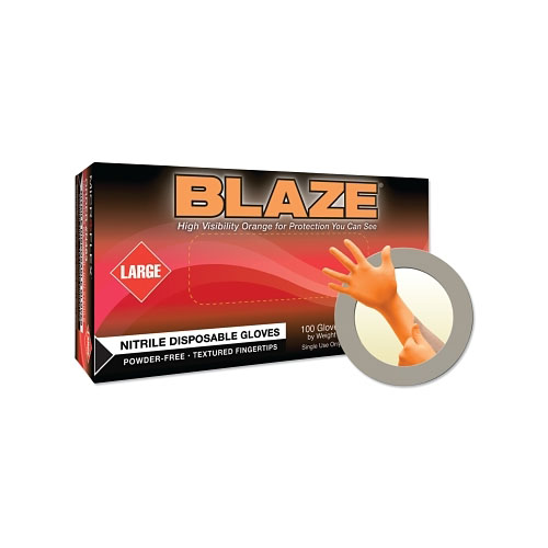 Ansell Blaze® N48 Nitrile Exam Gloves, Beaded Cuff, Unlined, X-Large, Orange, 5 mil