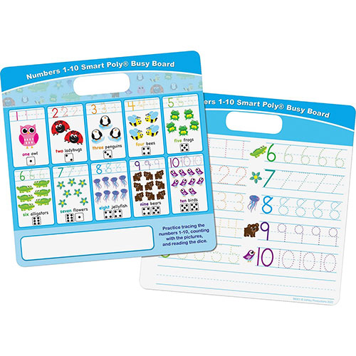 Ashley Numbers 1 - 10 Smart Poly Busy Board - 10.8" (0.9 ft) Width x 10.8" (0.9 ft) Height - Poly-coated Cardboard Surface - Square - 48 / Carton