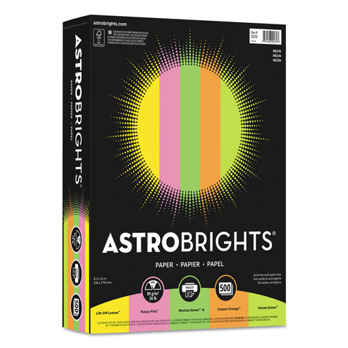 Astrobrights Color Paper - "Neon" Assortment, 24lb, 8.5 x 11, Assorted Neon Colors, 500/Ream
