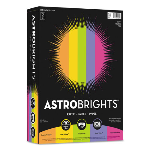 Astrobrights Color Paper - "Happy" Assortment, 24lb, 8.5 x 11, Assorted Happy Colors, 500/Ream