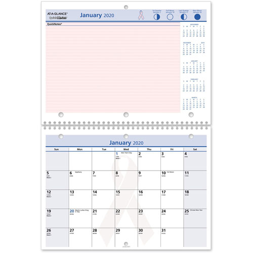 At-A-Glance BCA Desk/Wall Calendar,Notes Area,12-Mth Jan-Dec,11"x8",Pink