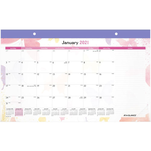 At-A-Glance Calendar Desk Pad, Mthly, Jan-Dec, 1PPD, 17-3/4" x 11", Multi