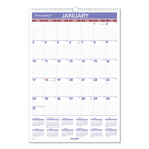 At-A-Glance Erasable Wall Calendar, 15.5 x 22.75, White Sheets, 12-Month (Jan to Dec): 2024