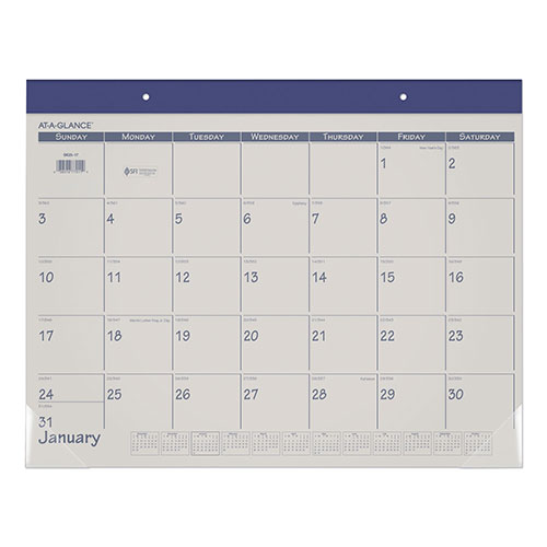 At-A-Glance Fashion Color Desk Pad, 22 x 17, Stone/Blue Sheets, Blue Binding, Clear Corners, 12-Month (Jan to Dec): 2024