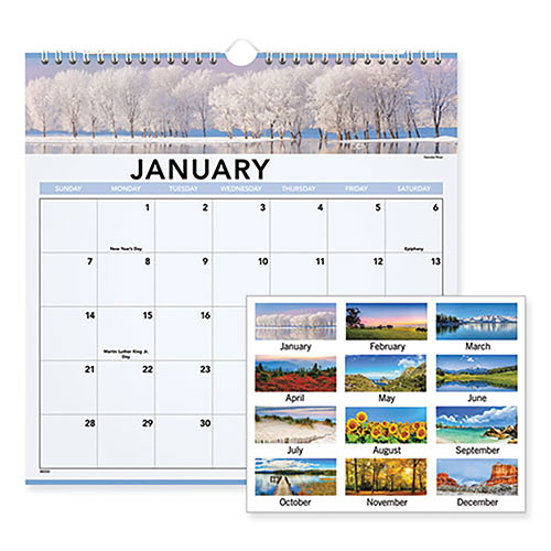 At-A-Glance Landscape Monthly Wall Calendar, Landscapes Photography, 12 x 12, White/Multicolor Sheets, 12-Month (Jan to Dec): 2024