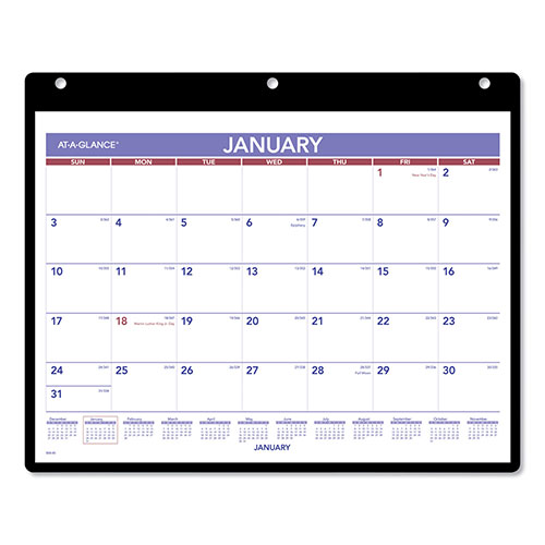 At-A-Glance Monthly Desk/Wall Calendar with Plastic Backboard and Bonus Pages, 11 x 8, White/Violet/Red Sheets, 12-Month (Jan-Dec): 2024