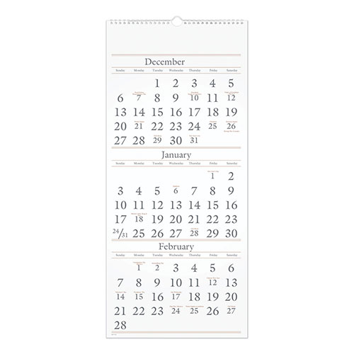 At-A-Glance Three-Month Reference Wall Calendar, 12 x 27, White Sheets, 15-Month (Dec to Feb): 2023 to 2025