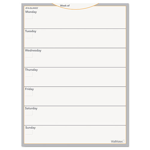 At-A-Glance WallMates Self-Adhesive Dry Erase Weekly Planning Surfaces, 18 x 24, White/Gray/Orange Sheets, Undated