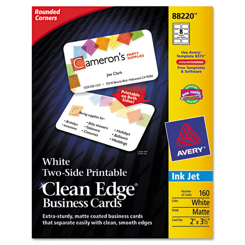 Avery Clean Edge Inkjet Business Cards, White, Round Edge, 2"x3 1/2"