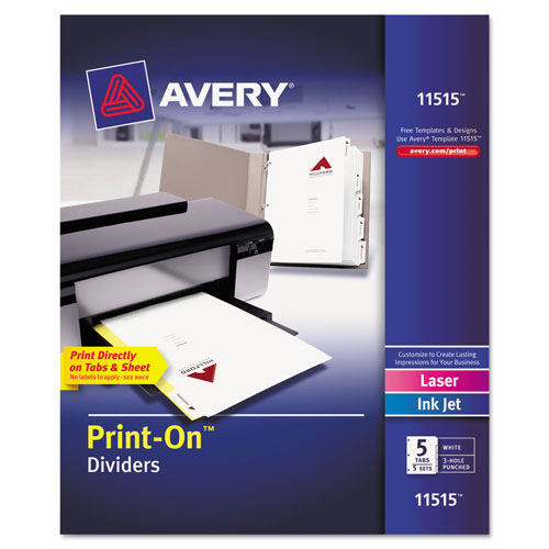 Avery Customizable Print-On Dividers, 5-Tab, Letter, 5 Sets