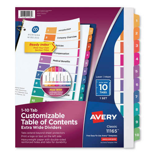 Avery Customizable TOC Ready Index Multicolor Dividers, 10-Tab, Letter