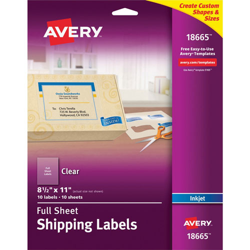 Avery Easy Peel Mailing Labels for Inkjet Printers, 8 1/2"x11", Clear, 10 per Pack