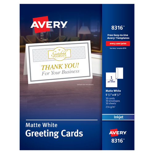 Avery Half-Fold Greeting Cards, Inkjet, 5 1/2 x 8.5, Matte White, 30/Box w/Envelopes