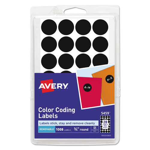 Avery Handwrite Only Self-Adhesive Removable Round Color-Coding Labels, 0.75" dia., Black, 28/Sheet, 36 Sheets/Pack