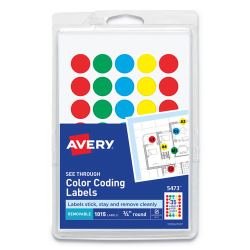 Avery Handwrite-Only Self-Adhesive "See Through" Removable Round Color Dots, .75" dia., Assorted Colors, 35/Sheet, 29 Sheets/Pack