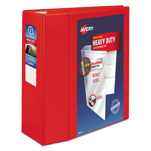 Avery Heavy-Duty View Binder with DuraHinge and Locking One Touch EZD Rings, 3 Rings, 5" Capacity, 11 x 8.5, Red