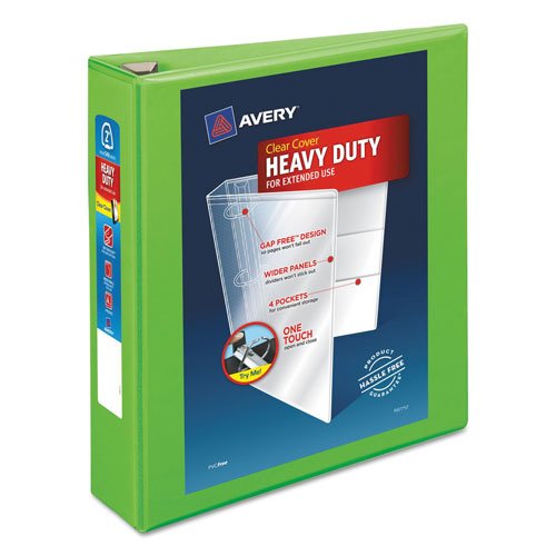 Avery Heavy-Duty View Binder with DuraHinge and One Touch EZD Rings, 3 Rings, 2" Capacity, 11 x 8.5, Chartreuse