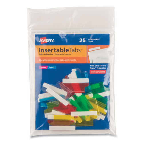 Avery Insertable Index Tabs with Printable Inserts, 1/5-Cut Tabs, Assorted Colors, 1" Wide, 25/Pack