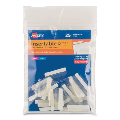 Avery Insertable Index Tabs with Printable Inserts, 1/5-Cut Tabs, Clear, 1" Wide, 25/Pack