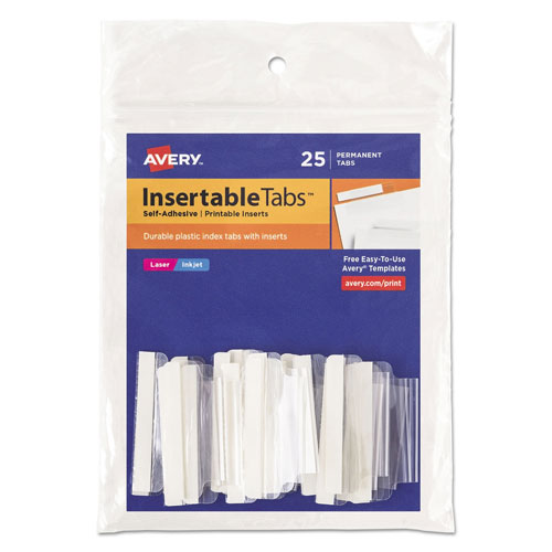 Avery Insertable Index Tabs with Printable Inserts, 1/5-Cut Tabs, Clear, 1.5" Wide, 25/Pack