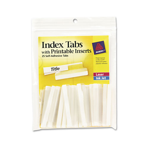 Avery Insertable Index Tabs with Printable Inserts, 1/5-Cut Tabs, Clear, 2" Wide, 25/Pack