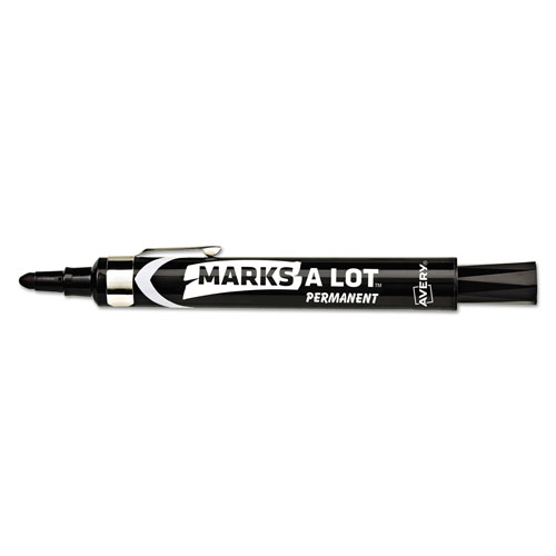 Avery MARKS A LOT Large Desk-Style Permanent Marker with Metal Pocket Clip, Broad Bullet Tip, Black, Dozen