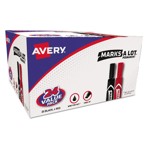Avery MARKS A LOT Regular Desk-Style Permanent Marker Value Pack, Broad Chisel Tip, Assorted Colors, 24/Pack